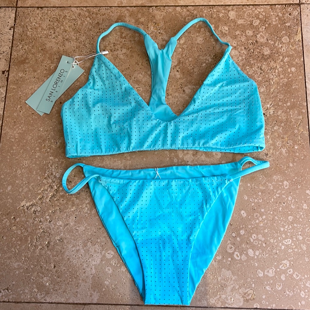 San Lorenzo Turquoise Blue Rhinestone Bikini Set